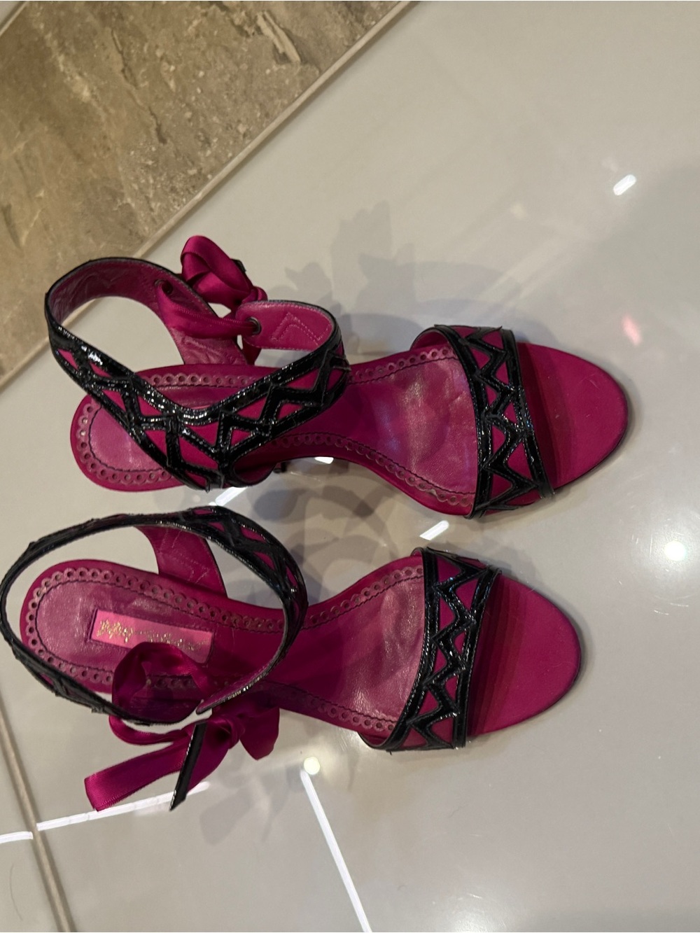 Chinese Laundry Fuchsia Open-Toe Heels with Black Trim